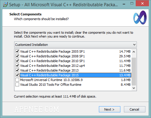 ms visual studio 2015 redistributable