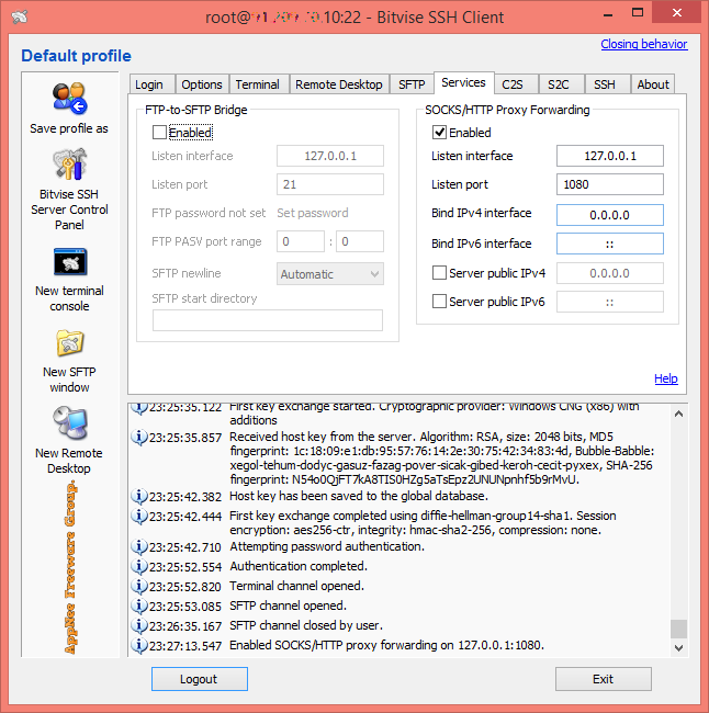 ssh tunnel winscp