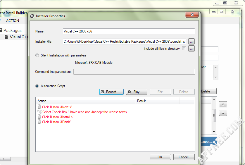 install parameters silent install builder