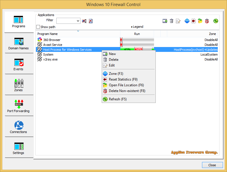 firewall programs control panel