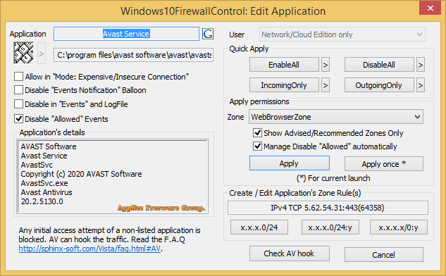 firewall programs control panel