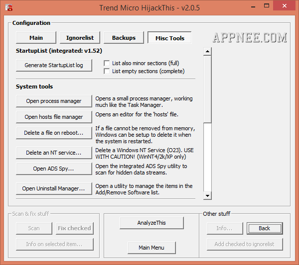HijackThis \u2013 Classic malware manual scanner, analyzer and fixer | AppNee Freeware Group.