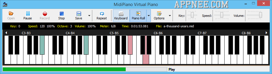 Midipiano Virtual Piano Visual Midi File Player Recorder Editor - as a piano playing simulation software in addition to visually piano roll playing midi music files midipiano also has many related features including