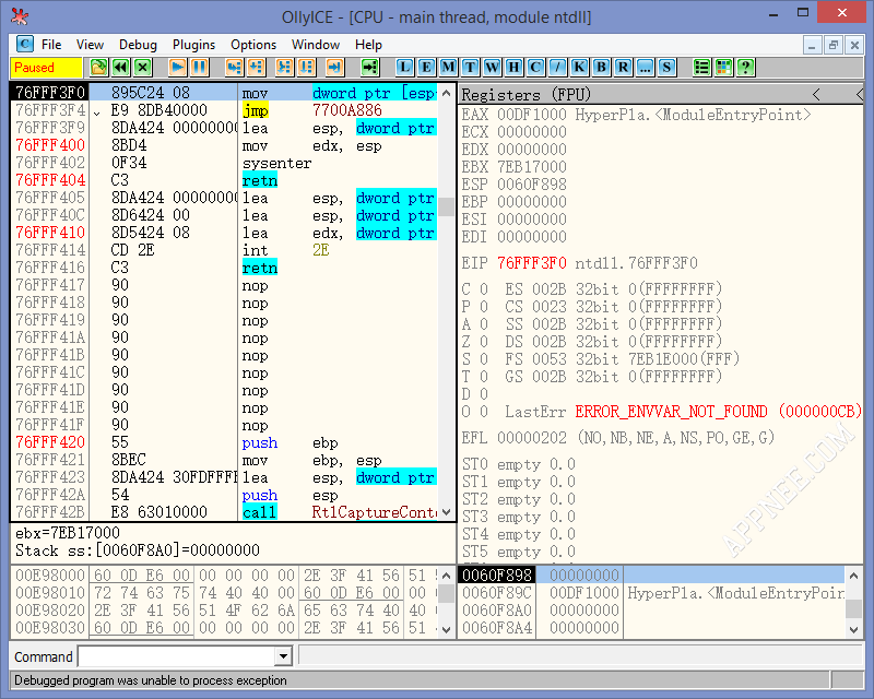 ollydbg debugger detected