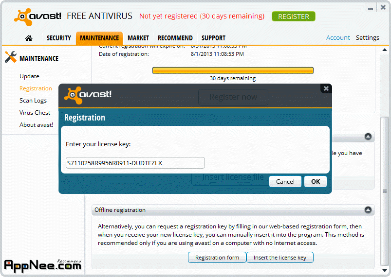 where to put avast activation code not working